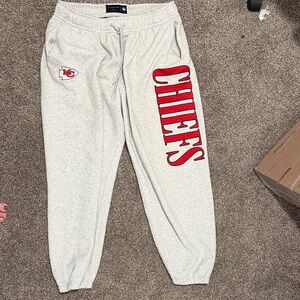 Abercrombie & Fitch Light Gray Joggers with Red Chiefs Design